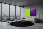 Acid Divide lime and indigo industrial patina artwork in a modern industrial loft