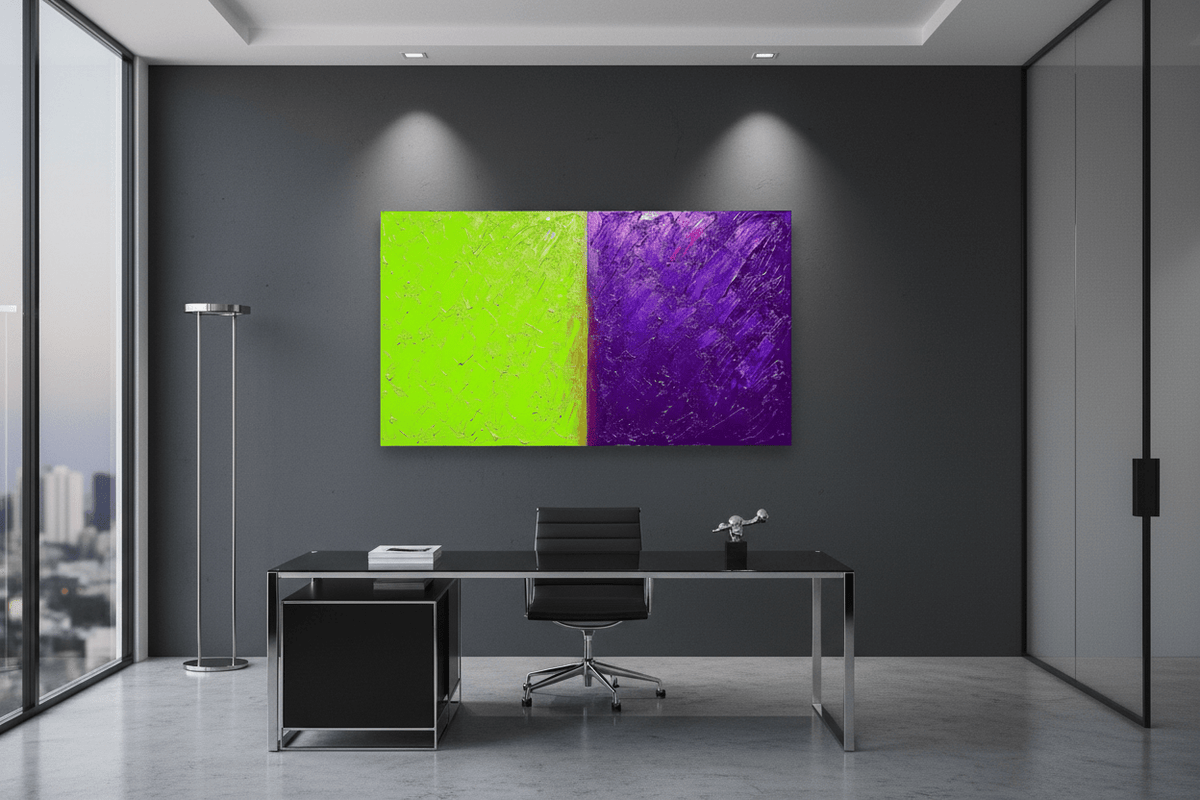 Acid Divide industrial patina abstract artwork in a modern executive office