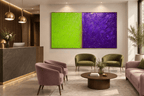 Acid Divide – Limited Edition Abstract Art lime and lilac in a modern clinic with reception and waiting area