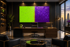 Acid Divide – Limited Edition Abstract Art lime and lilac in a modern executive office