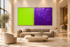Acid Divide – Limited Edition Abstract Art lime and lilac in a luxury hotel lobby