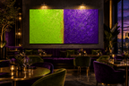 Acid Divide – Limited Edition Abstract wall Art lime and lilac in a modern restaurant