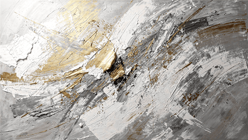 Ashen Surge textural abstraction with platinum, ash grey, pearl white and subdued gold