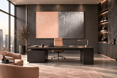 Blush & Graphite terracotta and graphite textural abstract artwork in an executive office