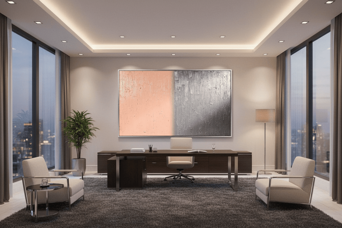 Blush & Graphite terracotta and graphite artwork in a modern executive office