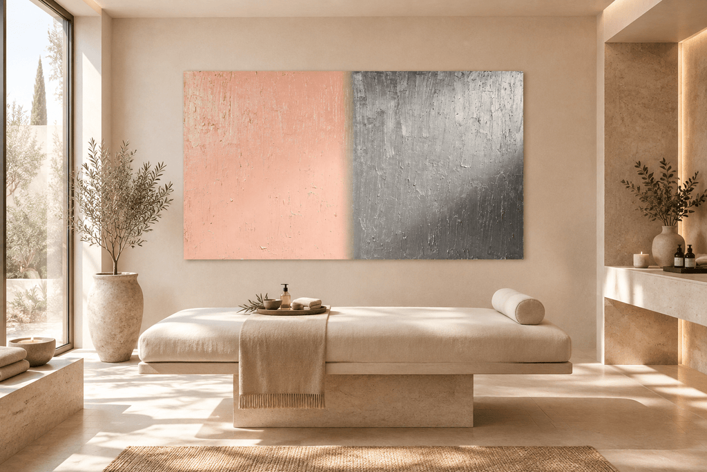 Blush & Graphite terracotta and graphite textural abstract artwork in a wellness spa