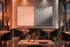 Blush & Graphite terracotta and graphite textural abstract artwork in a modern restaurant