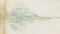 Celadon Trace abstract artwork with a pale celadon and mint horizontal sweep, sandy pigment traces, and a broad chalk-white plaster-like field