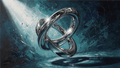 Chrome Infinity geometric abstraction with an interlocking chrome infinity knot on deep teal
