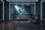 Chrome Infinity infinity-knot artwork in a high-end HiFi listening room