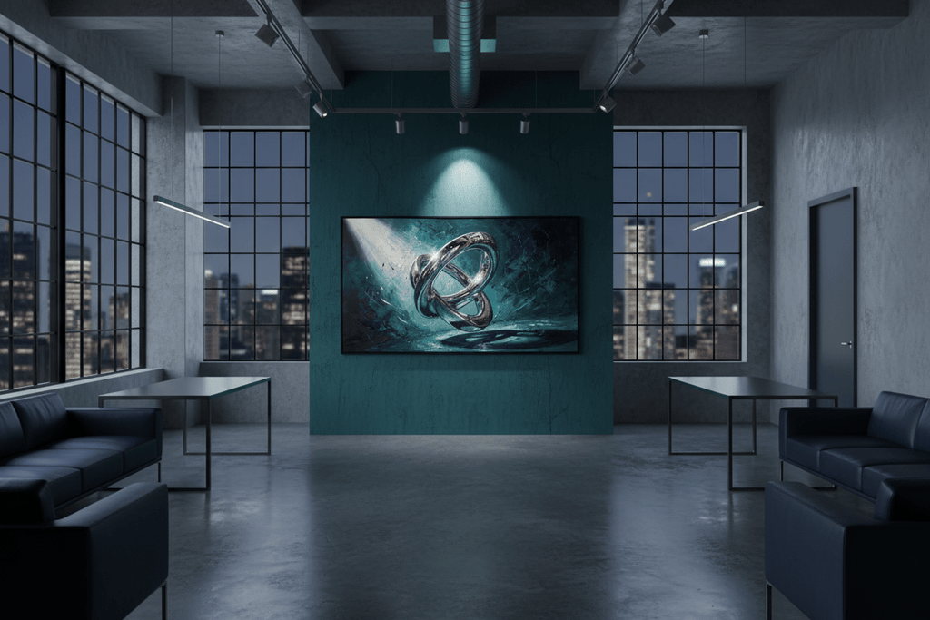 Chrome Infinity interlocking chrome artwork in a contemporary loft interior