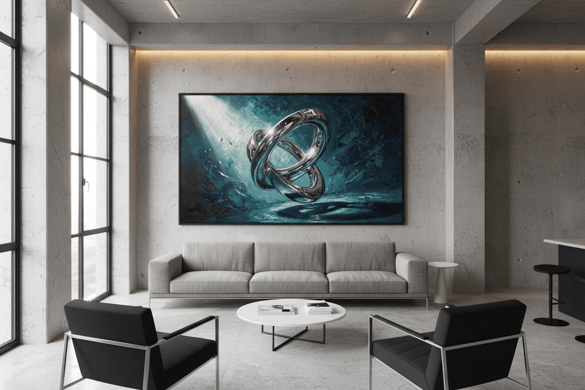 Chrome Infinity chrome geometric artwork in a modern industrial loft