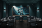Chrome Infinity chrome infinity-knot artwork in an upscale restaurant interior