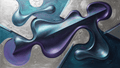 Chrome Reverie biomorphic abstract artwork with silver, teal, violet and dark diagonal forms