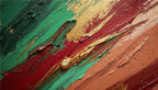 Crimson Terrain impasto abstraction with carmine, forest green, terracotta and raw gold diagonals