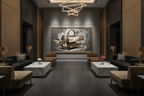 Deconstructed Icon leather and brass artwork in a luxury hotel lobby