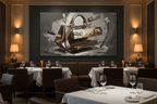 Deconstructed Icon deconstructed object artwork in an upscale restaurant interior