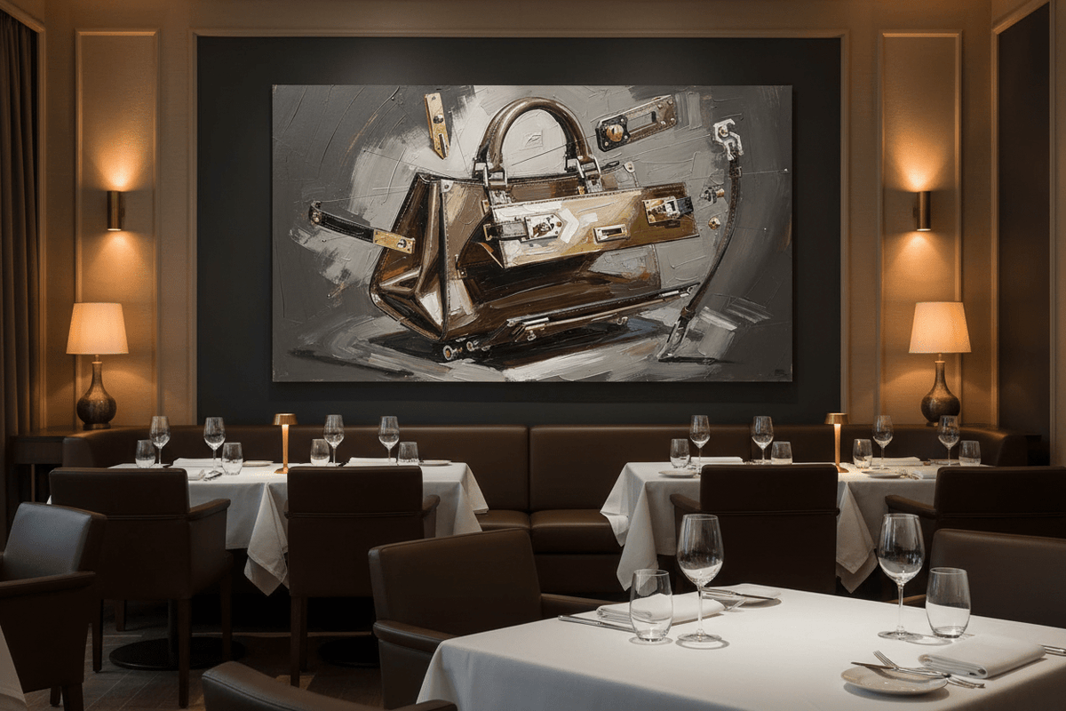 Deconstructed Icon deconstructed object artwork in an upscale restaurant interior