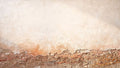 Ember Course abstract artwork with a broad chalk-cream plaster field and a low fractured course of rust, terracotta, umber and granular stone residue