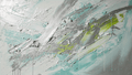 Glacial Drift textural abstraction with ice grey, pale teal, graphite and electric lime