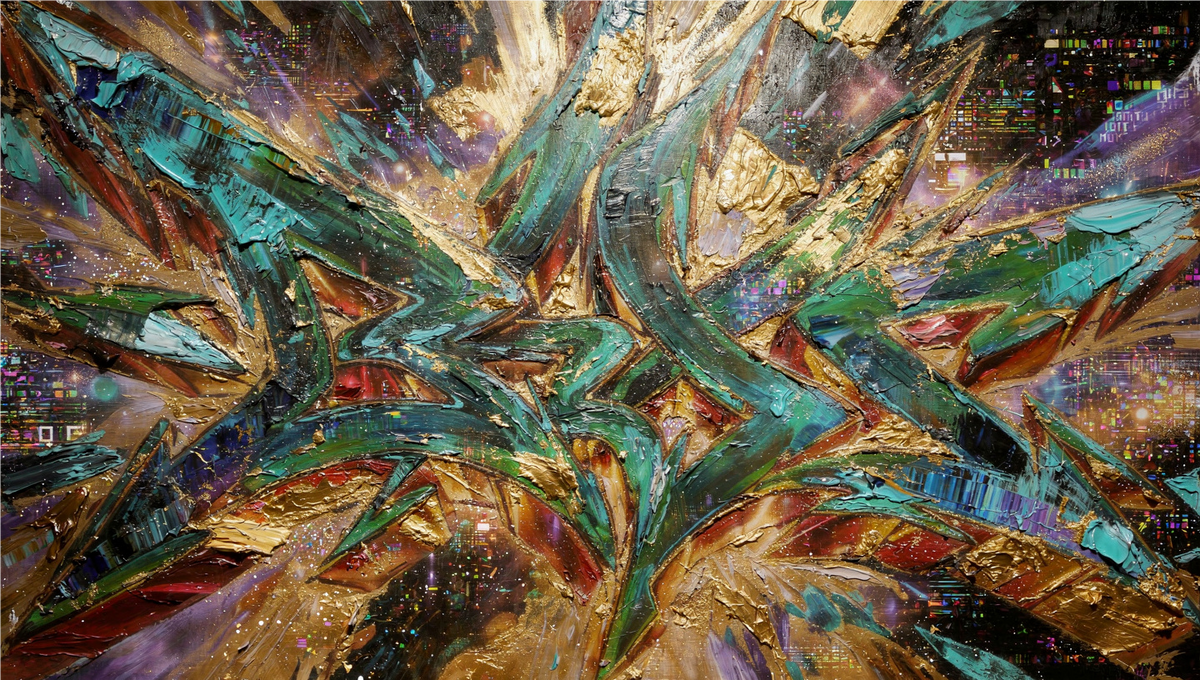 Gold & Jade Graffiti – Original Unique | Limited Edition Large High Resolution Wall Art, 300 Megapixel Abstract Digital Artwork File | UltraHighRes.Art