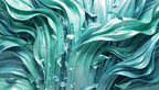 Jade Current biomorphic abstraction with mint ribbons, deep jade folds and crystal-like fragments