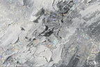 Zoom detail of Chrome Reverie biomorphic abstraction with silver, graphite and iridescent chrome relief