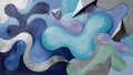 Liquid Geometry biomorphic abstract artwork with navy, aqua, lavender and silver triangular forms