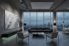 Mercury Rising silver and graphite artwork in a modern industrial loft