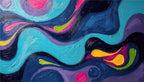 Midnight Pulse fluid abstract artwork with midnight blue, cyan, pink, lime and yellow accents