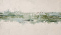 Olive Seam abstract artwork with a weathered olive and sage horizontal seam, granular dark flecks, and a broad chalk-white plaster-like field