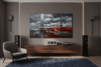 Red Horizon crimson horizon artwork in a luxury living room