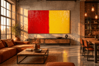 Red & Solar carmine and solar yellow color field abstract artwork in an industrial loft