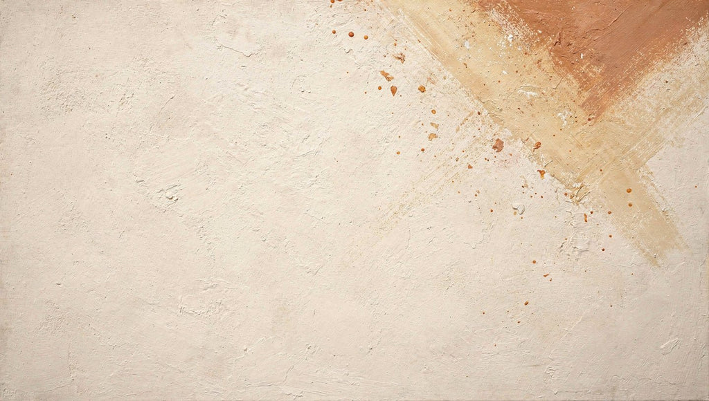 Sienna Incline abstract artwork with a luminous cream plaster field and an ascending diagonal of terracotta, muted sienna and pale ochre