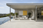 Silver & Gold structural abstract artwork in a pool lounge and outdoor living area