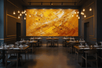 Solar Burst radiant gold artwork in an upscale restaurant interior