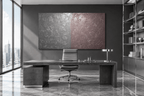 Steel & Rose gunmetal and rose silver minimalist structural abstract artwork in an executive loft