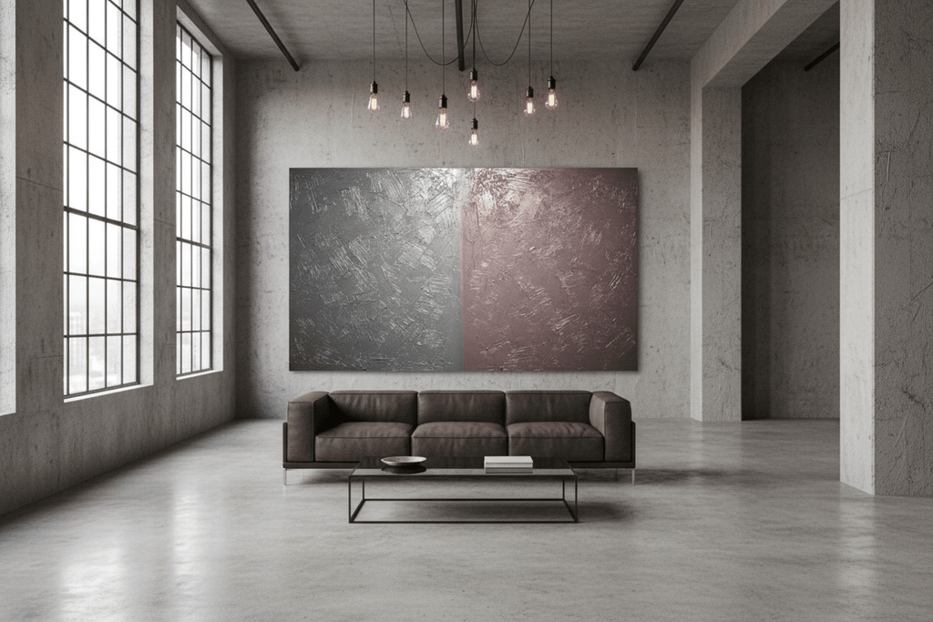 Steel & Rose structural abstract artwork in a modern industrial loft