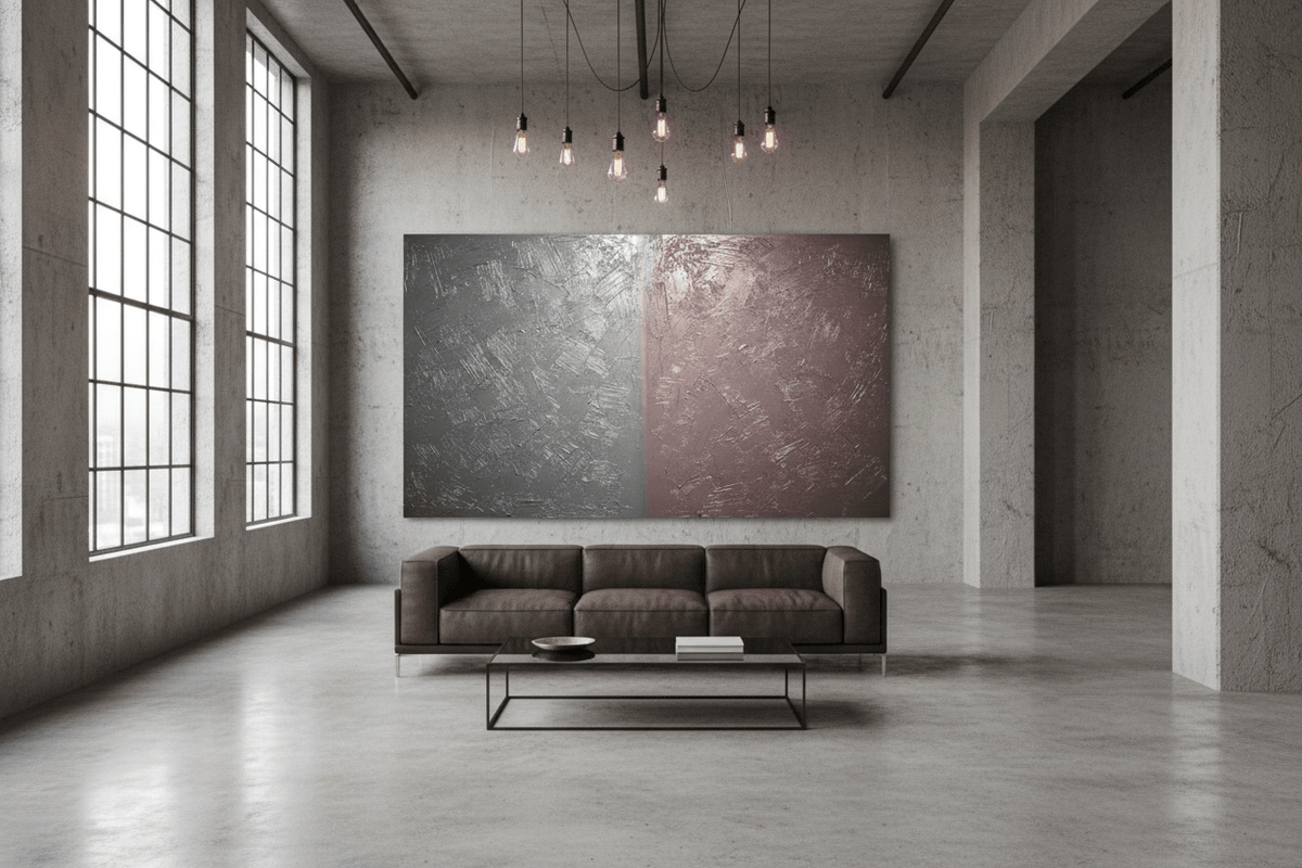 Steel & Rose structural abstract artwork in a modern industrial loft