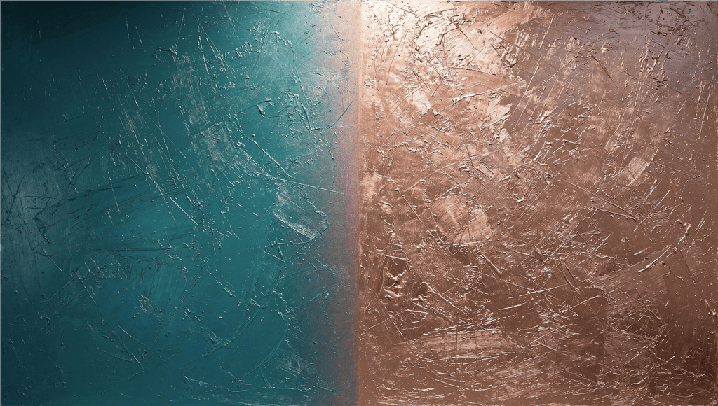 Teal Split teal and copper industrial patina abstract artwork