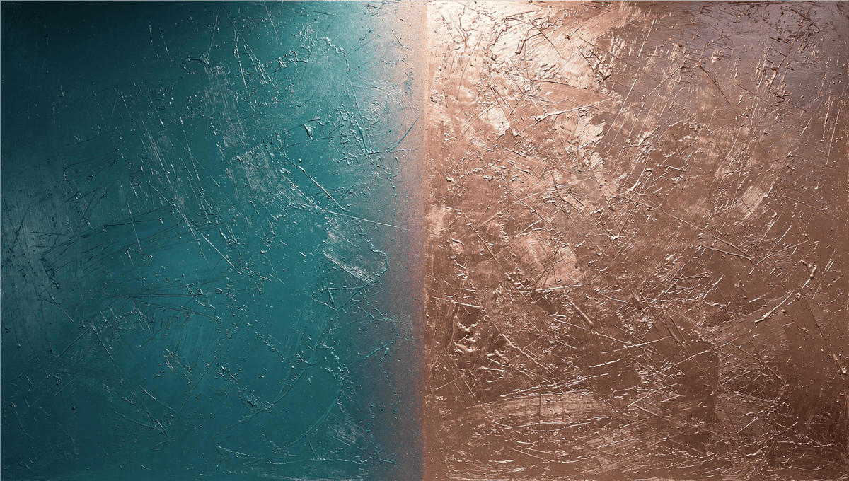 Teal Split teal and copper industrial patina abstract artwork