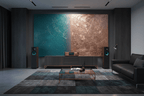 Teal Split teal and copper abstract artwork in a refined living room