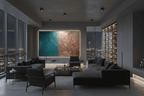 Teal Split teal and copper industrial patina artwork in a modern industrial loft