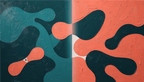 Teal & Terra biomorphic abstract artwork with deep teal, terracotta and a central light seam