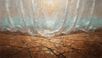 The Threshold textural abstraction with cracked terracotta earth and silver-white light