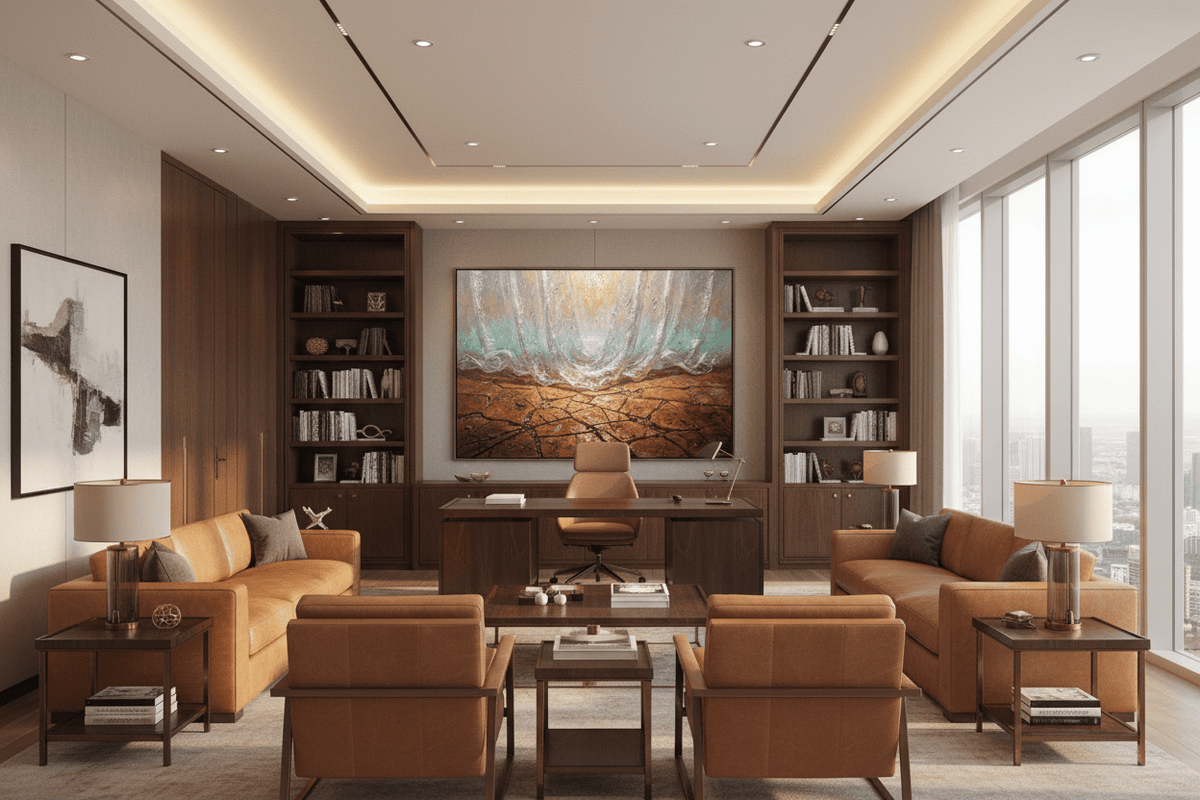 The Threshold textural abstract artwork in a modern executive office