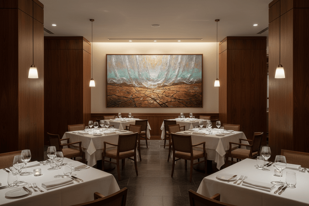 The Threshold textural abstract artwork in an upscale restaurant interior