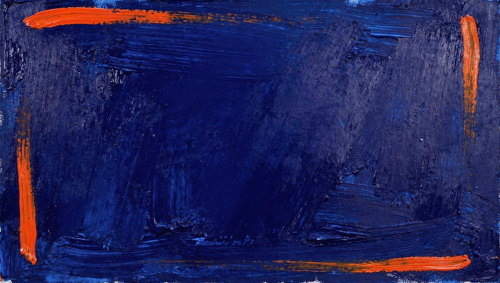 Ultramarine Ember Limited Edition monumental abstract artwork with deep ultramarine blue impasto, ember-orange edge strokes and textured horizontal layers