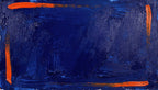 Ultramarine Ember Limited Edition monumental abstract artwork with deep ultramarine blue impasto, ember-orange edge strokes and textured horizontal layers