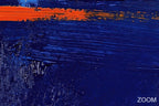 Zoom detail of Ultramarine Ember Limited Edition abstract artwork with layered ultramarine impasto, vivid ember-orange brushstrokes and tactile painted texture